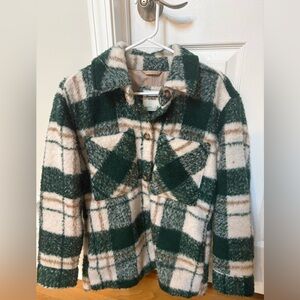 Abercrombie & Fitch Forest Green Plaid Teddy Jacket